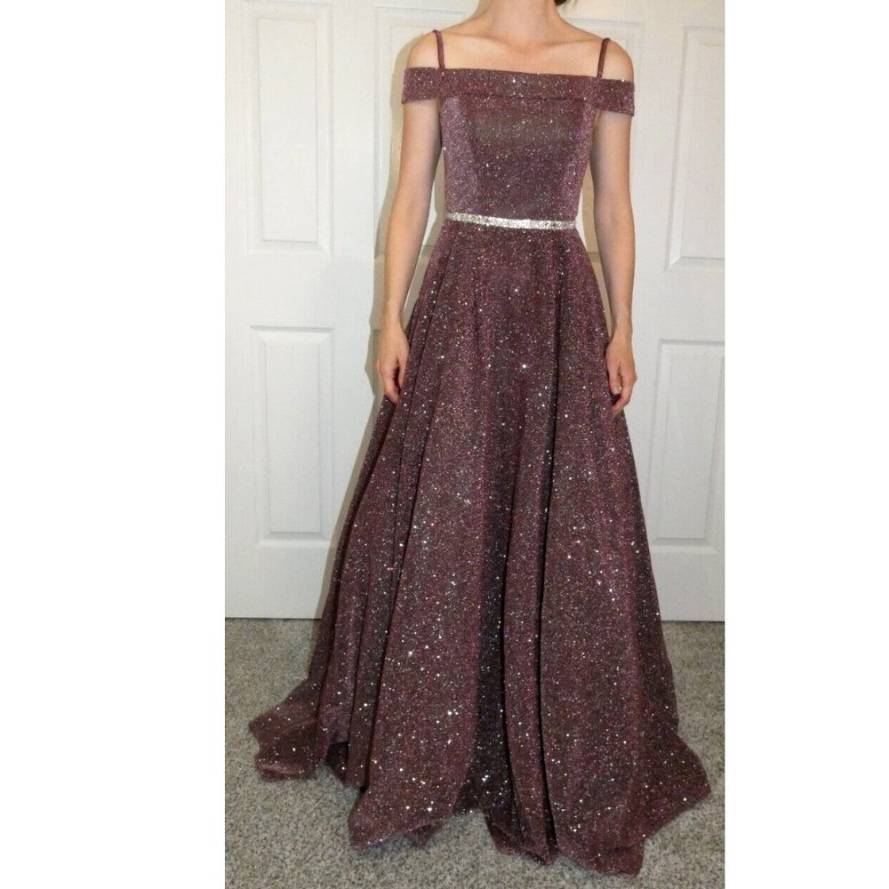 Purple Holiday Party Dress Size XS Corset Drop Shoulder Formal Gown by Coya